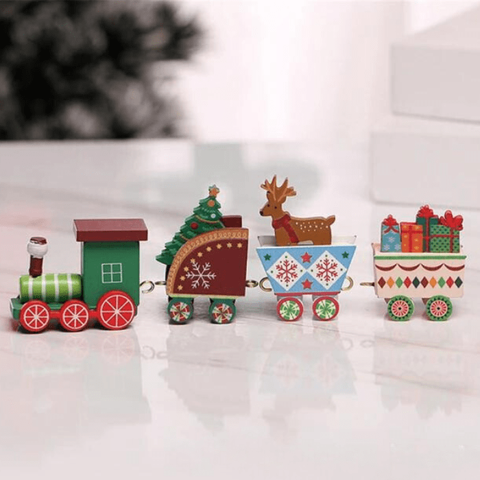 Mini Tren Navidad De Madera Colorido