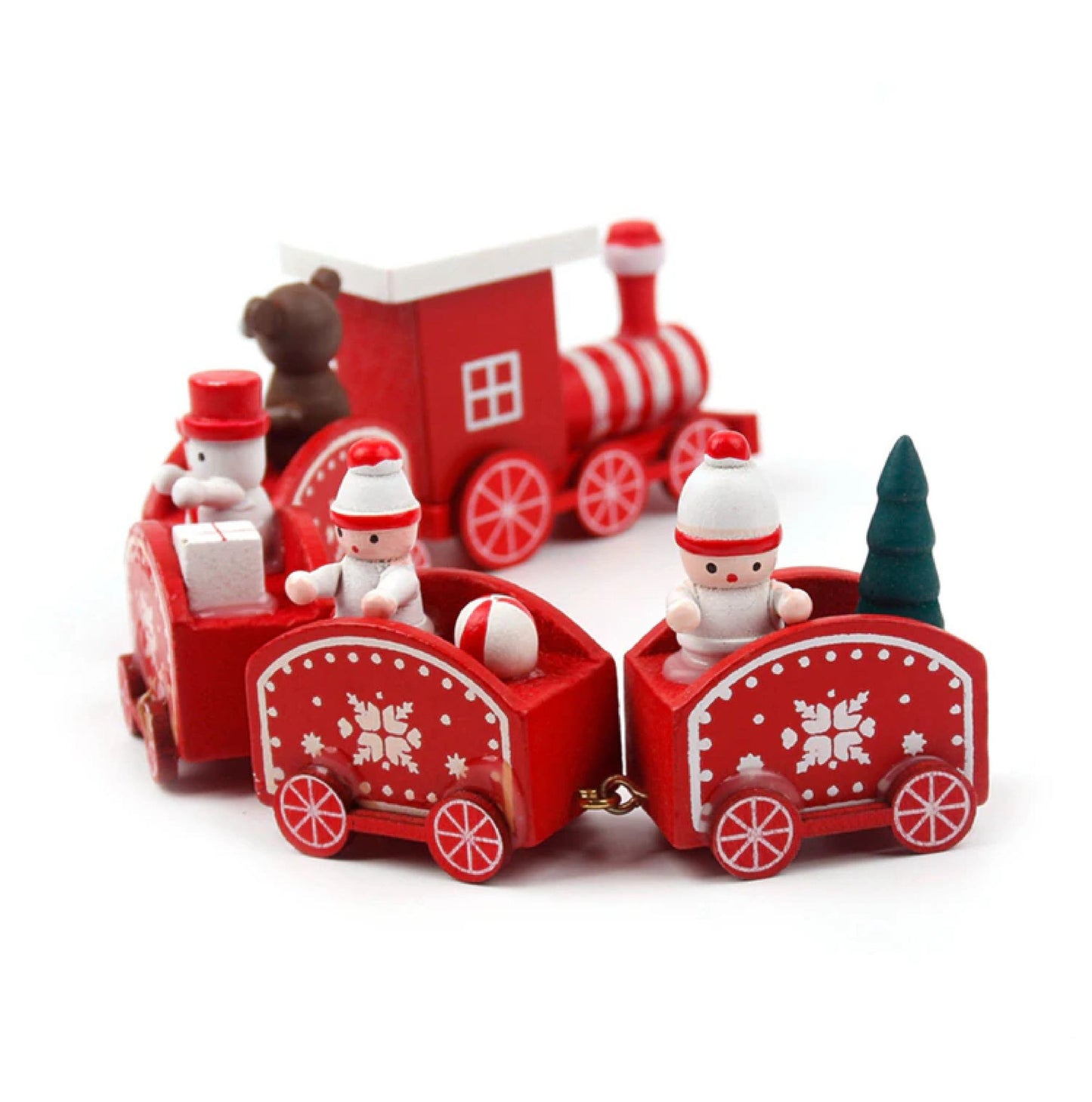 Mini Tren de Navidad Madera Rojo