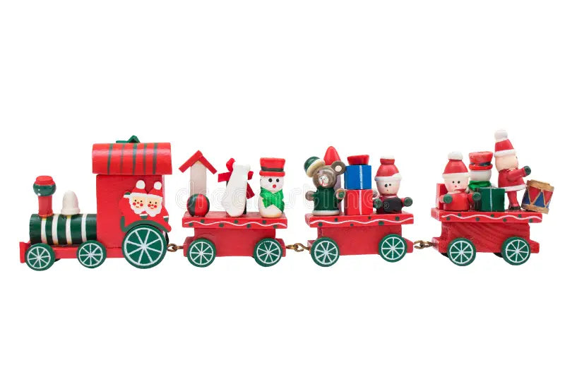 Mini Tren de Navidad Madera Rojo y Verde