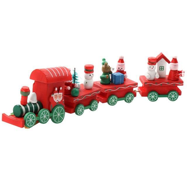 Mini Tren de Navidad Madera Rojo y Verde